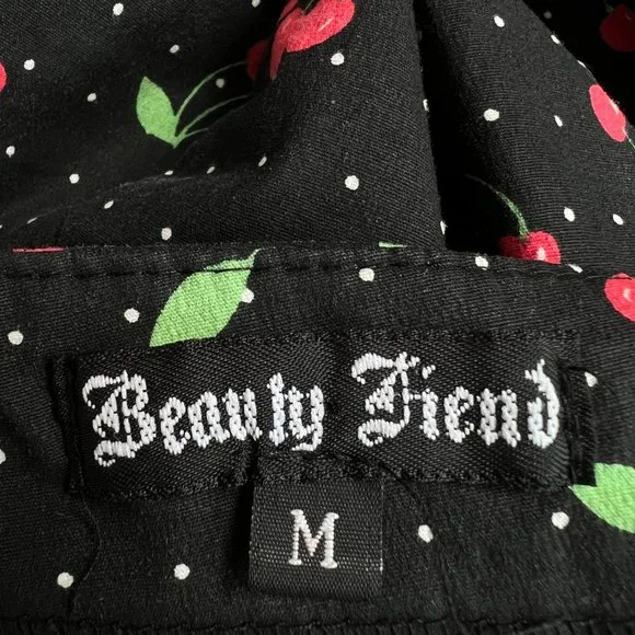 Vintage USA Pin-Up Novelty Cherry Print A-Line Fit & Flare Midi Fun Summer Dress - Picture 5 of 7